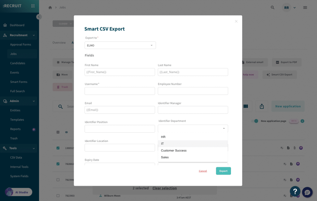 Smart CSV Export - :Recruit ATS